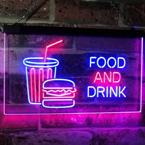 Soda Burgers Food and Drink Dual LED Neon Light Sign